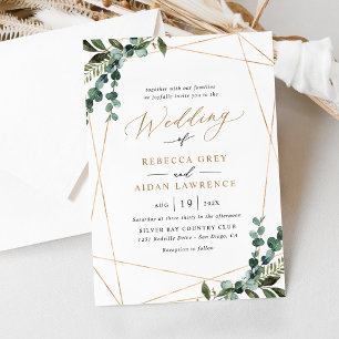 Invitación Moderno y simple color de agua verde Boda de oro