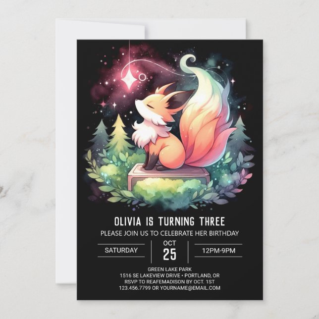 Invitación Moderno y simple cumpleaños Fox digital (Anverso)
