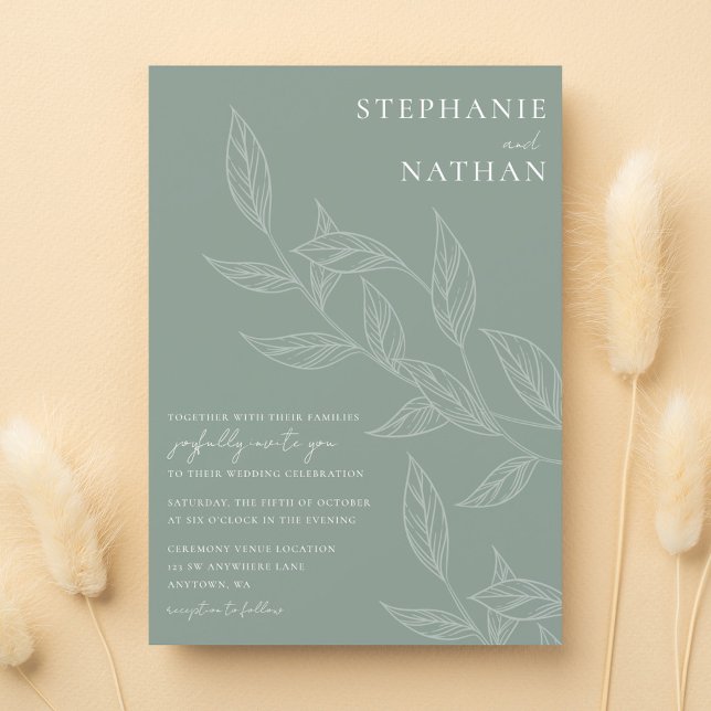 Invitación Moderno y simple deja un Boda verde sabio (Subido por el creador)