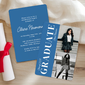 Invitación Moderno y simple fiesta de graduación de foto azul