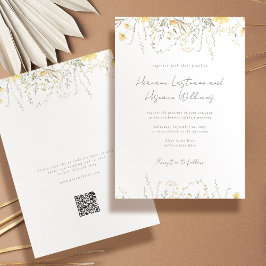 Invitación Moderno y simple flor silvestre amarillo QR Boda R
