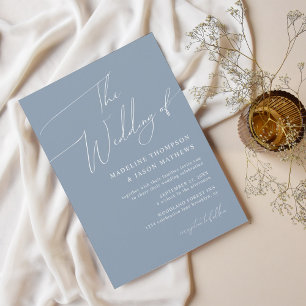 Invitación Moderno Y Simple Guión Azul Polvoriento El Boda