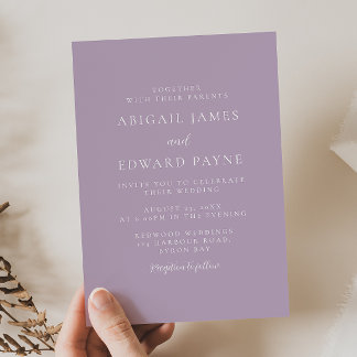 Invitación Moderno y simple Lavanda Mauve Boda púrpura