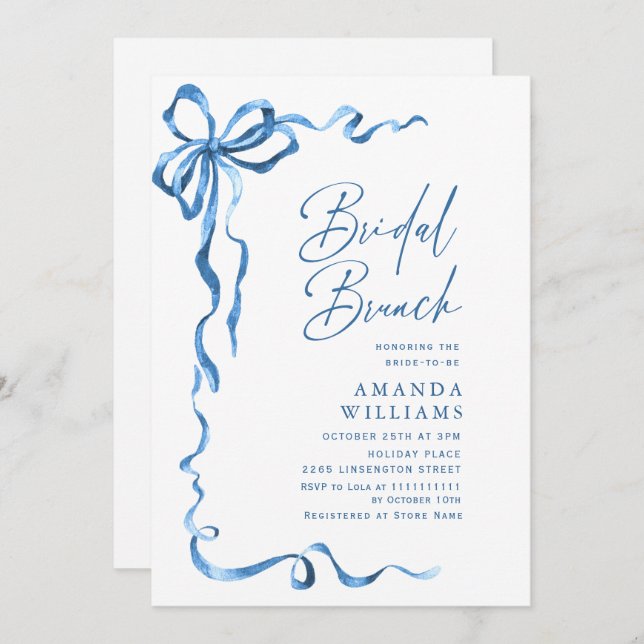 Invitación Moderno y simple mano azul trenzado brunch de novi (Anverso / Reverso)