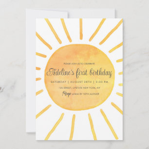 Invitación Moderno y simple Sunshine acuarela Chica Cumpleaño