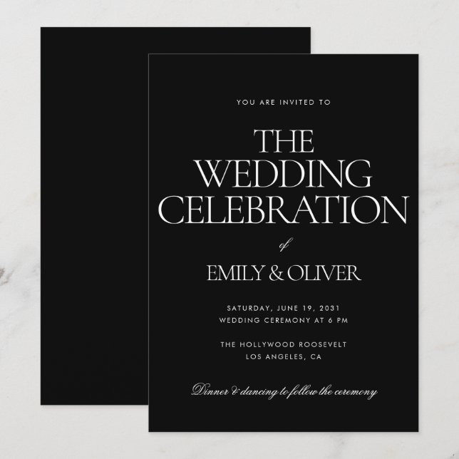 Invitación Moderno y sólido negro elegante matrimonio persona (Anverso / Reverso)
