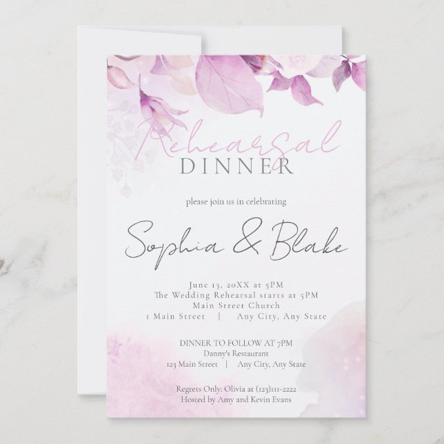 Invitación Moderno y suave ensayo de Boho Boda Cena (Anverso)