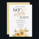 Invitación Moderno y suave sorpresa floral amarilla 60 cumple<br><div class="desc">Esta invitación tiene una amplia elegancia que es perfecta para su evento especial. Este diseño presenta flores amarillas suaves y tipografía personalizado sobre un fondo blanco y fresco. El reverso es de un color amarillo suave. Añade tu información para completar el aspecto.</div>