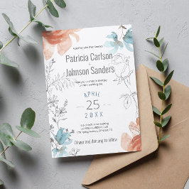 Invitación Moderno y único durazno melocotón azul y boda gris