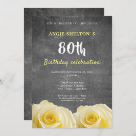 Invitación Moderno Yellow Rose Chalkboard 80th Birthday Party