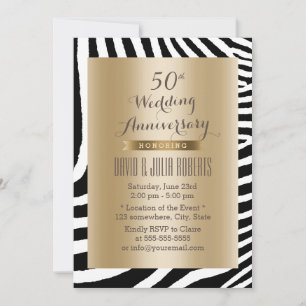 Invitación Moderno Zebra Stripes Gold 50 Aniversario Boda