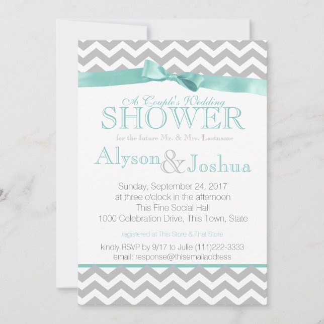 Invitación Moderno Zigzag Aqua Wedding Shower (Anverso)