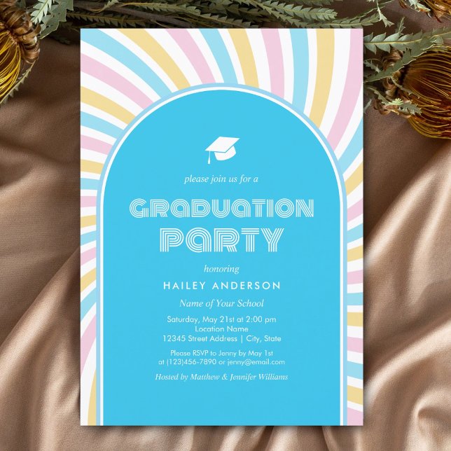 Invitación Modernos Arcos Azules Retro Graduación de los años (Subido por el creador)