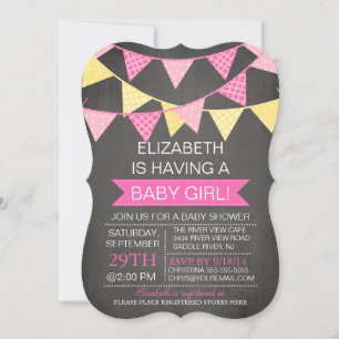 Invitación Modernos CHICAS de Bunting en Chalkboard Baby Show