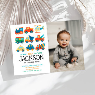 Invitación Modernos chicos de transporte foto de cumpleaños
