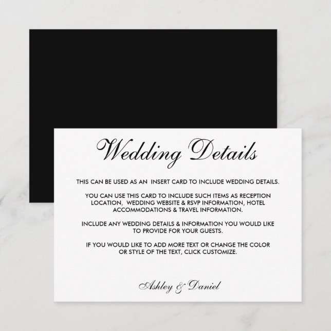 Invitación Modernos detalles elegantes de Boda blanco y negro (Anverso / Reverso)