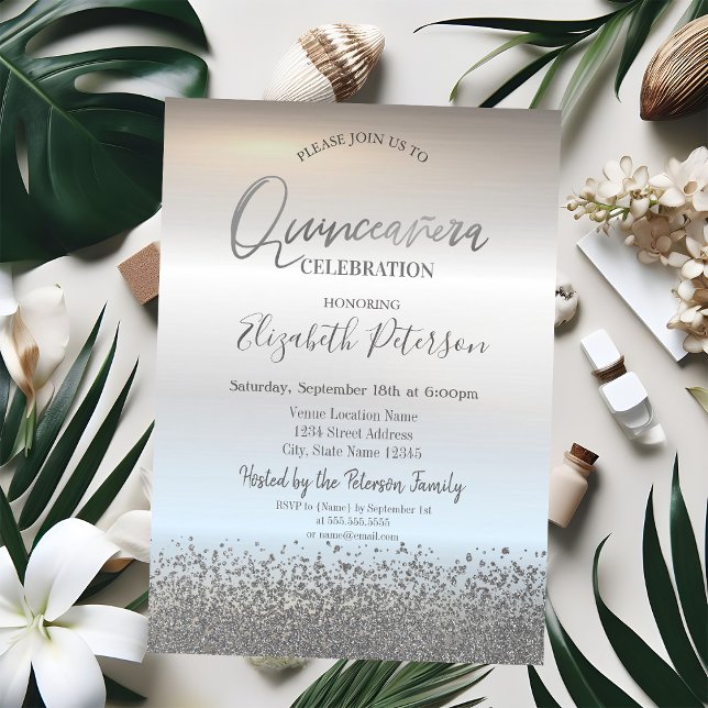 Invitación Modernos diamantes Guay Silver Quinceañera (Subido por el creador)