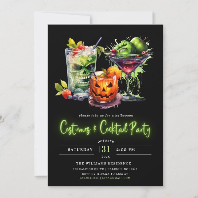 Invitación Modernos disfraces y cócteles fiesta de Halloween  (Anverso)
