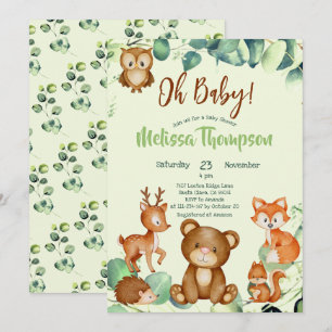 Invitación Modernos Eucalyptus Animales de Woodland Amigos de