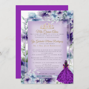 Invitación Modernos Flores Moradas Quinceañera