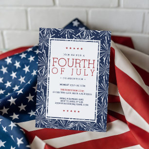 Invitación Modernos fuegos artificiales cuarto de julio Fiest