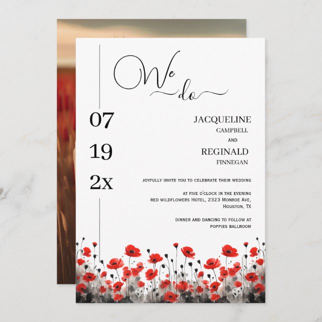 Invitación Modernos hacemos Boda de fotos florales Minimalist (Anverso / Reverso)