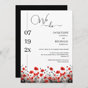 Invitación Modernos hacemos Boda Minimalista floral rojo negr