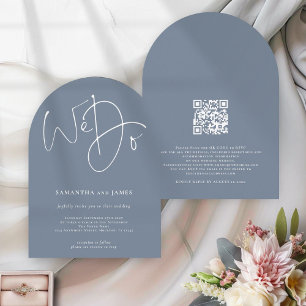 Invitación Modernos hacemos guión Boda de código QR azul turb