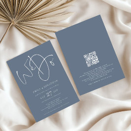 Invitación Modernos hacemos guión Boda de código QR azul turb
