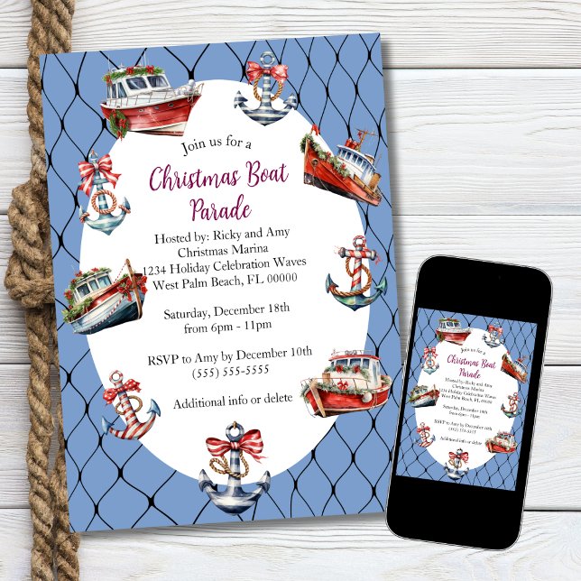 Invitación Modernos Navidades azules con marco para barcos y  (Subido por el creador)