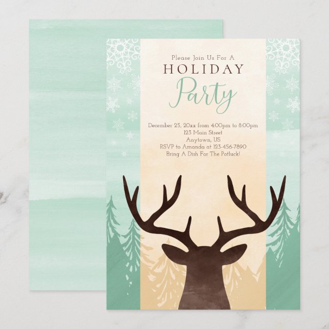 Invitación Modernos Navidades de venados de Woodland Rústicos (Anverso / Reverso)