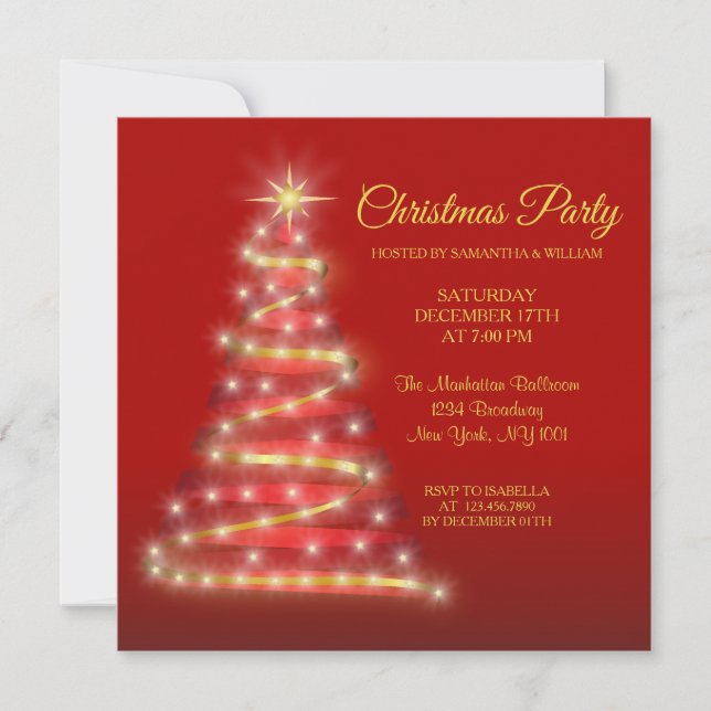 Invitación Modernos Navidades Rojos Oro Rojo (Anverso)