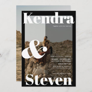 Invitación Modernos nombres en negrita boda de fotos en blanc