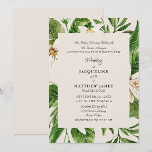 Invitación Modernos Padres de Foliage Crema Boda Mate