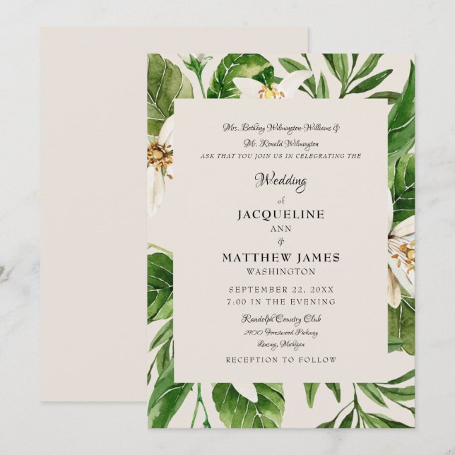 Invitación Modernos Padres de Foliage Crema Boda Mate (Anverso / Reverso)