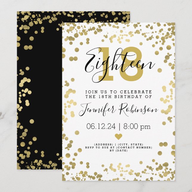 Invitación Modernos puntos de Relieve metalizado dorado de la (Anverso / Reverso)