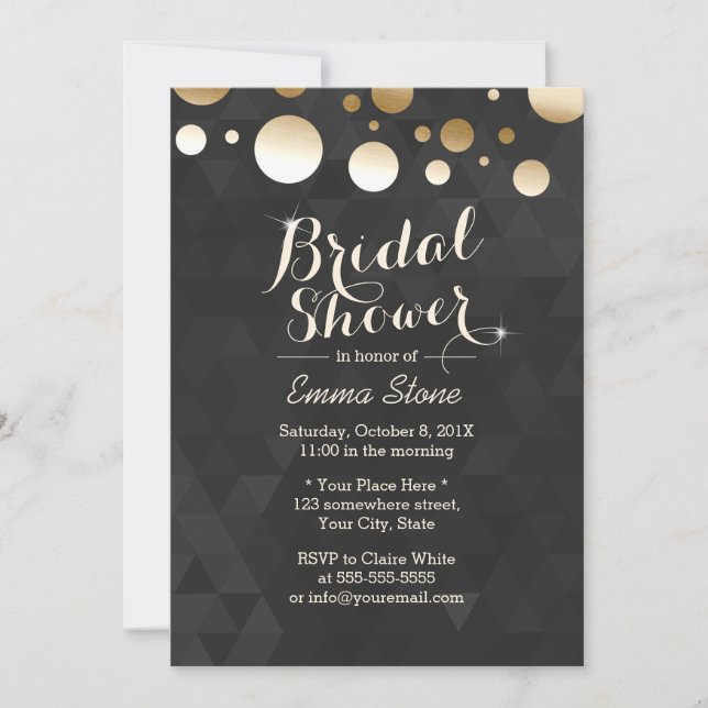 Invitación Modernos puntos dorados Patrón negro Ducha de novi (Anverso)