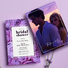 Invitación Modernos Rosas morados foto marco ducha de novia