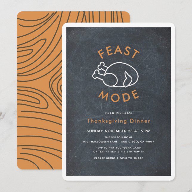 Invitación Modo de fiesta Cena de Día de Acción de Gracias de (Anverso / Reverso)