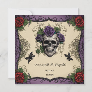 Invitación Modos de cráneo con Rosas Boda gótico de Halloween
