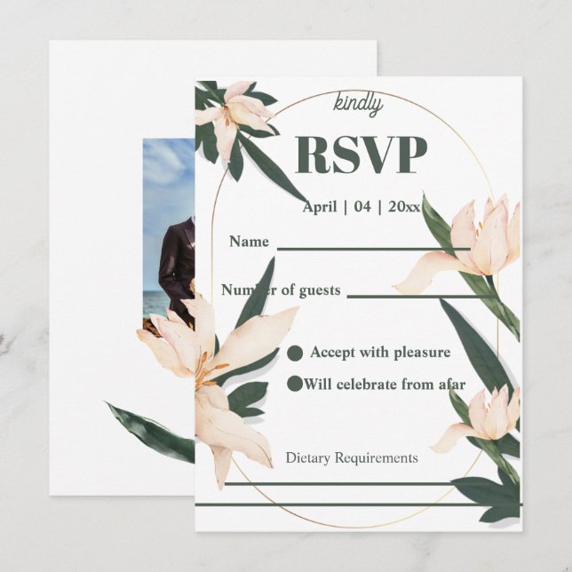 Invitación Modren blush pink floral Circle RSVP Cards (Anverso / Reverso)