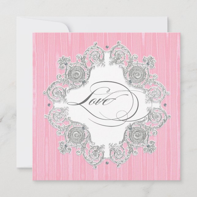 Invitación Moira giratoria plateada - Boda formal gris rosado (Anverso)