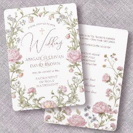 Invitación Moldura de peonías rosadas boda católica