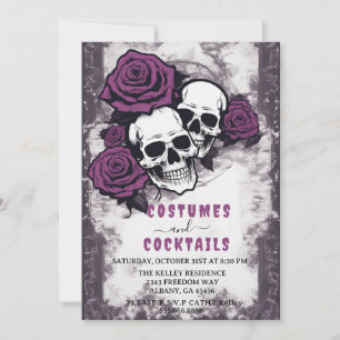 Invitación Molestos cráneos Rosas púrpura fiesta de Halloween