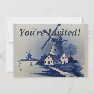 Invitación Molino de viento azul vintage Delft