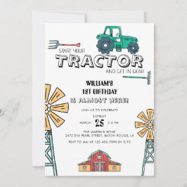 Invitación Molino de viento de la granja Green Tractor Sketch