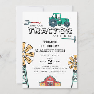 Invitación Molino de viento de la granja Green Tractor Sketch