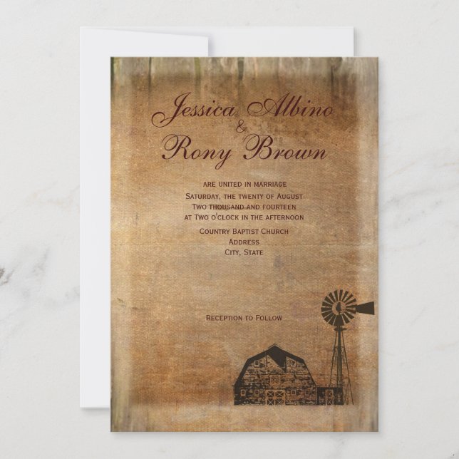 Invitación Molino de viento de madera del granero del país de (Anverso)