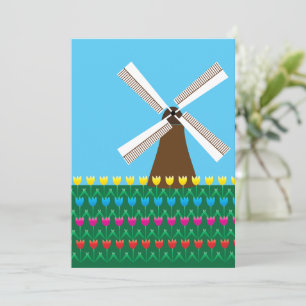 Invitación Molino de viento entre las flores de tulipán