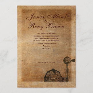 Invitación Molino de viento Rústico de tela vintage